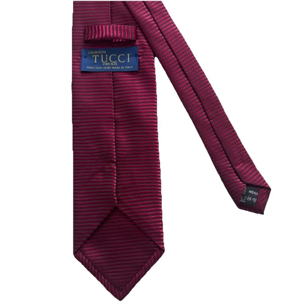Creazioni Tucci Fire Red Horizontal Stripe 100% Silk Italy Mens Red Tie 3.5